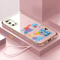 เคสสำหรับ Samsung Galaxy Note10 Note 10 Lite Note 10 Plus Note 10 Plus 5G เคส Note20 Note20 S10 S10พิเศษฟรีสายคล้อง + การ์ตูนลายขอบสี่เหลี่ยมสติทซ์สุดหรูชุบเคสโทรศัพท์เคสโทรศัพท์นิ่ม