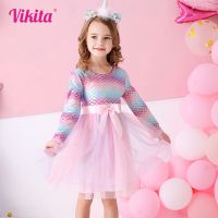 VIKITA Kids Girls Princess Dress Bow Tutu Dress for Girls Toddlers Birthday Party Vestido Infantil Children Cotton Clothes Dresses