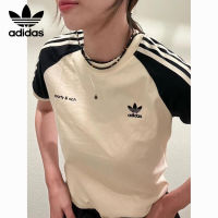 Adidasˉnew คุณภาพสูงอาดิดาสเสื้อคอตตอน100% ของแท้ใหม่เสื้อกีฬาเข้ารูปแอปริคอทแฟชั่นฤดูร้อนแขนสั้นย้อนยุคสไตล์นักเรียนวัยรุ่นเด็กผู้หญิง