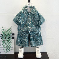 Childrens Boys Summer Suit 2023 New Summer Fried Street Shirt Two-Piece Suit Boys Handsome Casual Fashion