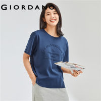 Giordano ผู้หญิง เสื้อยืดแขนสั้นคอกลมตัวอักษรลายฝ้ายแบบหลวม Free Shipping 05322382