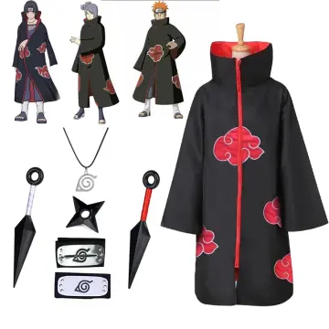 Purpledi Akatsuki Itachi Hidan Uchiha Mantello Anime Costume Cosplay，9pcs  Accessori Mantello Akatsuki Anello Collana per Carnevale Natale Halloween  Bambini e Adulti - Giochi e Prodotti per l'Età Evolutiva