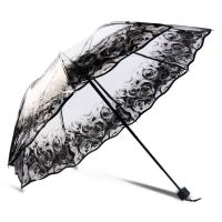 Transparent Umbrella Women Rain Three-fold Thick Paraguas Plastic Clear Lace Parasol 2016 New Fashion 8 Ribs Girls Umbrella