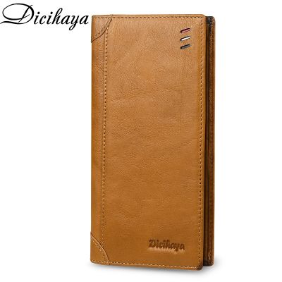 （Layor wallet）  DICIHAYA กระเป๋าสตางค์หนังแท้ลำลองสำหรับบุรุษกระเป๋าเงินเหรียญยาวผู้ถือบัตรผลงาน Portomonee ชาย Walet สำหรับเพื่อนกระเป๋าเงิน