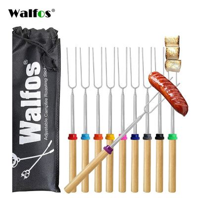 WALFOS Double Metal Skewers สำหรับบาร์บีคิวสแตนเลส Q Grill Forks Sticks เข็มอุปกรณ์ครัวแคมป์ปิ้ง Picnic Tools