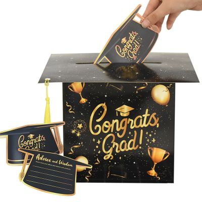 Graduation Party Decoration Graduation Advice Wish Card Voting Box Congrats Grad Bachelor Hat Invitation Boxes For Student Gifts
