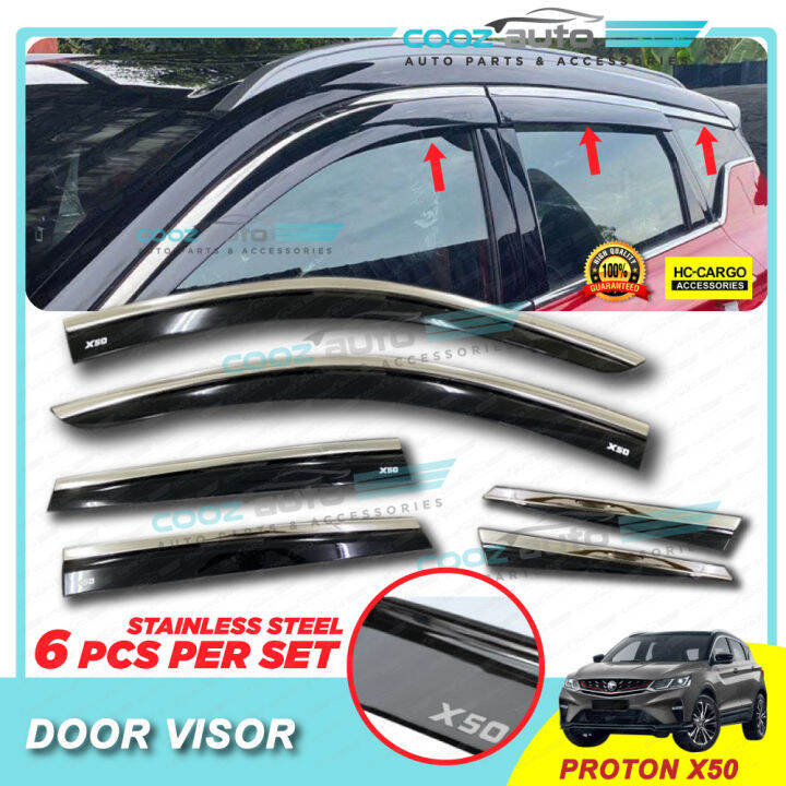 Proton X50 Injection Window Door Visor With Stainless Steel Lining 6Pcs ...