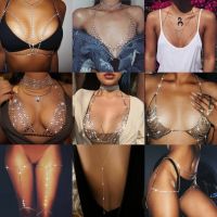 Women Summer Sexy Shiny Crystal Rhinestone Bra Chest Body Chain Bikini Jewelry Leg Chains for Women Summer Beach Dress Sexy