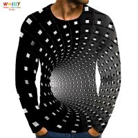 【อเนกประสงค์】ผู้ชาย39; S Whirlpool Long T เสื้อ3D พิมพ์แขนยาว Black Hole Graphic Long Tees รูปแบบ Tops ผู้ชาย/ผู้หญิง Tee