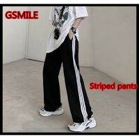 【Gsmile】（Ready in Malaysia）4 colors Plus Size S-5Xl High Waist Jogger Pants Sport Loose Wide Pants Stripe Girls Sweatpants Trend Slim