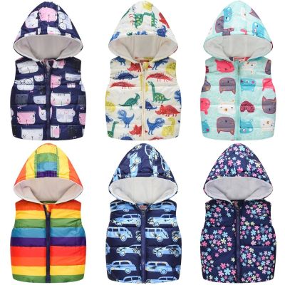 （Good baby store） 1 7Y Boys Girl Warm Vest Hooded Jacket Kids Baby Cartoon Animal Print Clothes Children Autumn Winter Waistcoat Outerwear Outfits