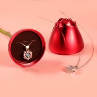 New Cubic Zircon Round Beating Heart CZ Star Pendant Necklaces for Women Rose Box Valentine 39;s Day Tanabata Jewelry Gift