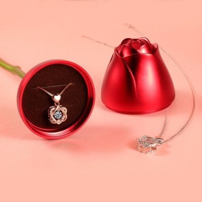 New Cubic Zircon Round Beating Heart CZ Star Pendant Necklaces for Women Rose Box Valentines Day Tanabata Jewelry Gift
