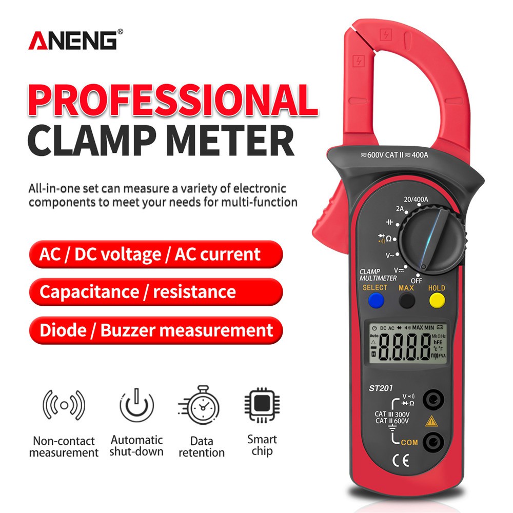 [Free shipping+Ready stock] Digital Clamp Multimeter St201 2000 Counts Meter Ammeter Ac/DC Voltage Tester Resistor Diode Continuity Test Data Hold
