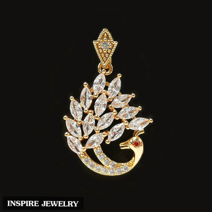 inspire-jewelry-จี้นกยูง-งาน-design-ประดับเพชรcz-ตัวเรือนหุ้มทองแท้24k-สวยหรู-ขนาด-2-4-x-3-5-cm