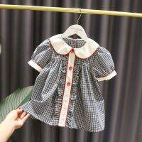 Spot parcel post1-5 Baby Girls Short-Sleeved Dress 3 Infant Summer New Korean Girls Literary Academy Tartan Skirt