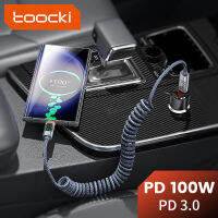 Toocki 100W ชนิดโปร่งใส C ไปยัง Type C สายสัญญาณภาพดิจิตอล66W USB เป็น Type C สายข้อมูลเร็วพร้อมสปริงยืดหดได้