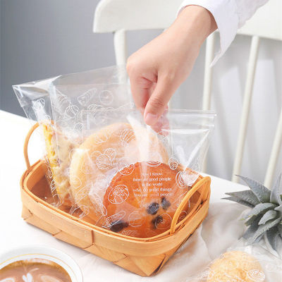 100 Pcs/lot Thick Transparent Bread Bag Toast Cake Printed Self-Adhesive For Snack Food Packaging