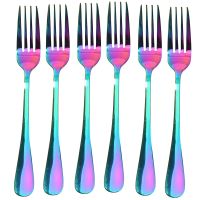 Stainless Steel Table Forks Set, 6Pcs Rainbow Color Stainless Steel Tableware Cutlery Dinnerware Set Dishwasher Safe, Fork(20cm/7.87 inch)