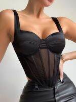 ﺴ☸ Mesh Corset Crop Top 2022 Shoulder See Through Evening Pulovers Camis Gothic