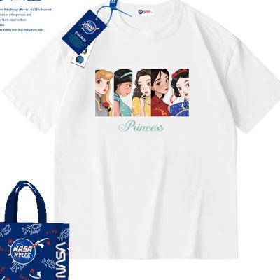 เสื้อยืดแขนสั้น ผ้าฝ้าย พิมพ์ลายการ์ตูน Nasa ทรงหลวม ขนาดใหญ่ สําหรับผู้หญิง