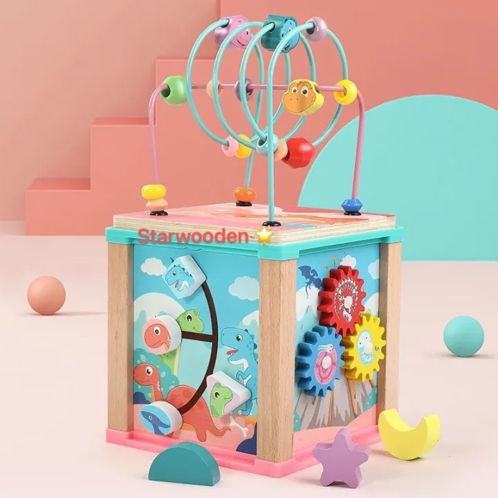 Multifunction wooden activity cube Dino bead maze Lazada PH