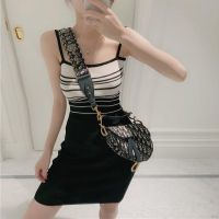 Women Retro Striped Knit Sleeveless Stretch Hips Slim y Sling dress