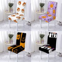 Halloween Style Covers For Chairs Dining Room Cartoon Pumpkin Pattern Case Stretch Chair Anti-Dirty Seat Chairs Cover Stuhlbezug Sofa Covers  Slips