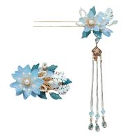 【CW】 Elegant As Blue Hair Clip Hanfu Hairpins Bride Headdress Flower Tassel Ornament Chinese Ancient Princess Headwear