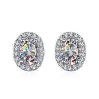 Classic Design 1 Carat Moissanite Stud Earrings for Female S925 Silver Oval Shape Fine Jewelry for Party Anniversary