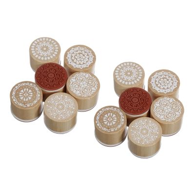 12 Assorted Wooden Rubber Stamp Round Handwriting Floral Flower Craft