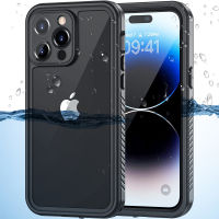 สำหรับ iPhone 15 Pro Max Case, IP68กันน้ำกันฝุ่นกันกระแทก iPhone 14เคสพร้อมตัวป้องกันหน้าจอ,เคสป้องกันโทรศัพท์ทั้งด้านหน้าและด้านหลังสำหรับ iPhone 15 Plus/14 pro Max/14 Plus/ 13 Pro Max/ 12 Pro/ 11 (สีดำ/ ใส)