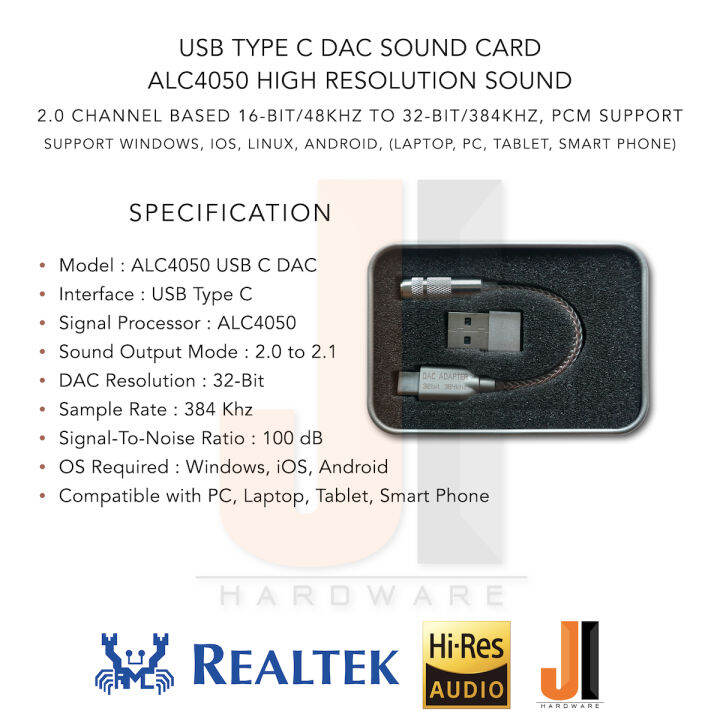 usb-type-c-dac-sound-card-alc4050-high-resolution-sound-for-pc-tablet-laptop-smart-phone-support-ios-windows-android-ของใหม่มีกล่องใส่