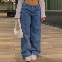 【YD】 Jeans women low-rise fashion retro straight loose street style denim with simple wide leg baggy mop