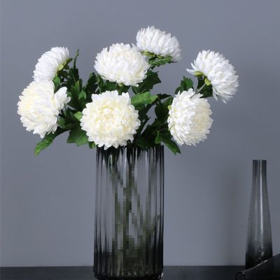 [AYIQ Flower Shop] ดอกดาวเรืองขนาดใหญ่ดอกเบญจมาศด้วยใบสีขาวดอกไม้ผ้าไหมประดิษฐ์ห้องตกแต่งโต๊ะแต่งงานฟลอเรส