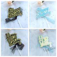 【Ready Stock】 ■◘๑ E05 Creative Happy Birthday Cake Topper Gold Blue Paper Cake Topper Birthday Cake Decoration