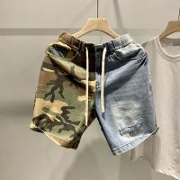 Men Clothing Japanese Fashion Camouflage Patchwork Denim Shorts Mens Summer Personality Hole Casual Pants Streetwear Short Homme