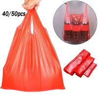 40/50pcs Red Plastic Bag Supermarket Grocery Gift Shopping Bag Thicken With Handle Vest Bag Kitchen Storage Clean Garbage Bag