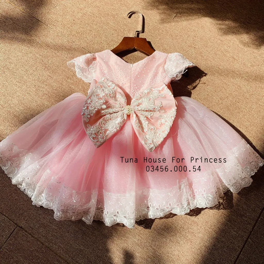 Váy đầm xoè công chúa thiết kế cho bé gái Amber hồng mix ren ...