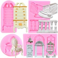 Retro Window Door Silicone Mold Stair Railing Fondant Molds Cake Decorating Tools Cabinet Candy Clay Chocolate Gumpaste Moulds Bread Cake  Cookie Acce