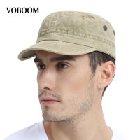 VOBOOM Summer Military Cap Spring Men Women Washed Cotton Fashion Design Flat Baseball Cap Top Army Hat with Air Hole Adjustable