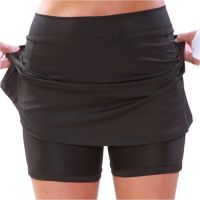 Plus Size Oversized Womens Solid Tennis Skirted Shorts Ladies Pockets Elastic Sports Yoga 2 in 1 Running Skirt Pants For Female