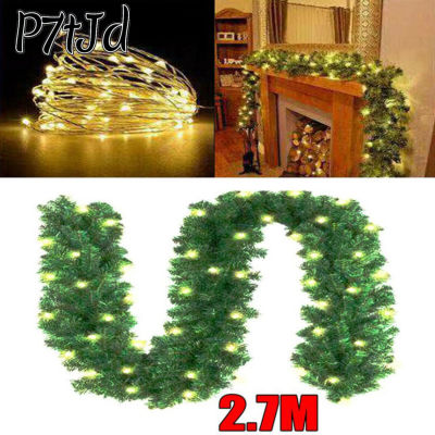 [P7tJd] 2.7เมตรหรีดคริสต์มาส Withled โคมไฟตกแต่งคริสต์มาสพวงหรีดหวาย