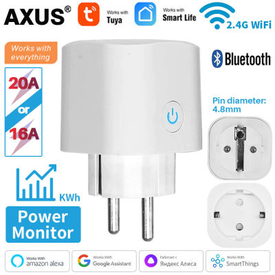 AXUS Tuya สมาร์ทซ็อกเก็ต WIFI 16A20A สหภาพยุโรปเสียบกับฟังก์ชั่นการตรวจสอบเวลาสมาร์ทบ้านอิเล็กทรอนิกส์เต้าเสียบไฟฟ้า Alexa Home