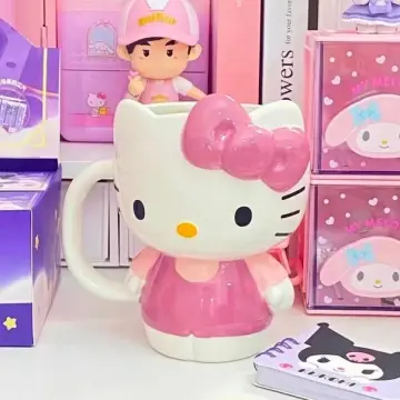 Sanrio Illustration Mug with 3D Phone Holder Cup Lid 400ml Hello Kitty Pink 400ml