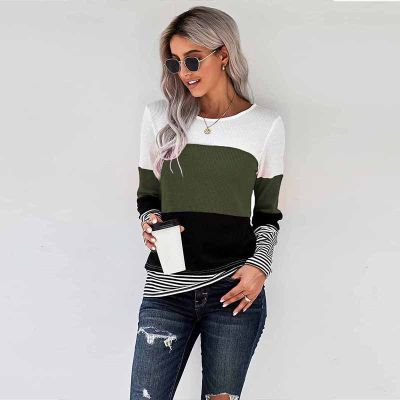 Autumn And Winter Woman Knitted Clothes Sweaters Stitching Color Long Sleeve Winter Blouses For Top Clothing For Womens