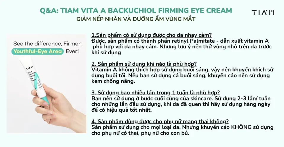 Kem dưỡng mắt chống nhăn, chống lão hóa TIAM Vita A Bakuchiol Firming Eye Cream