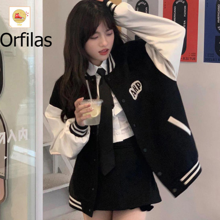 orfilas-ชุดเบสบอลขนแกะผู้หญิงฤดูหนาว-ins-อินเทรนด์เวอร์ชั่นเกาหลีเสื้อแจ็คเก็ตทั้งหมด-bf-ลมขี้เกียจคู่รัก-พร้อมจัดส่ง