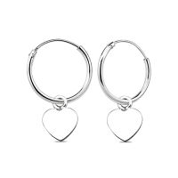 Silver thai 1.2 x 12 mm sterling silver hoop earrings with heart charms , ต่างหูห่วงเงิน 92.5% ,  ต่างหูห่วงเงิน 92.5% หัวใจห้อย