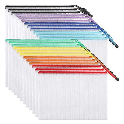 【CC】 24Pcs Mesh Document Bag Plastic Zip File Folders Size/A4 Size for Office Supplies